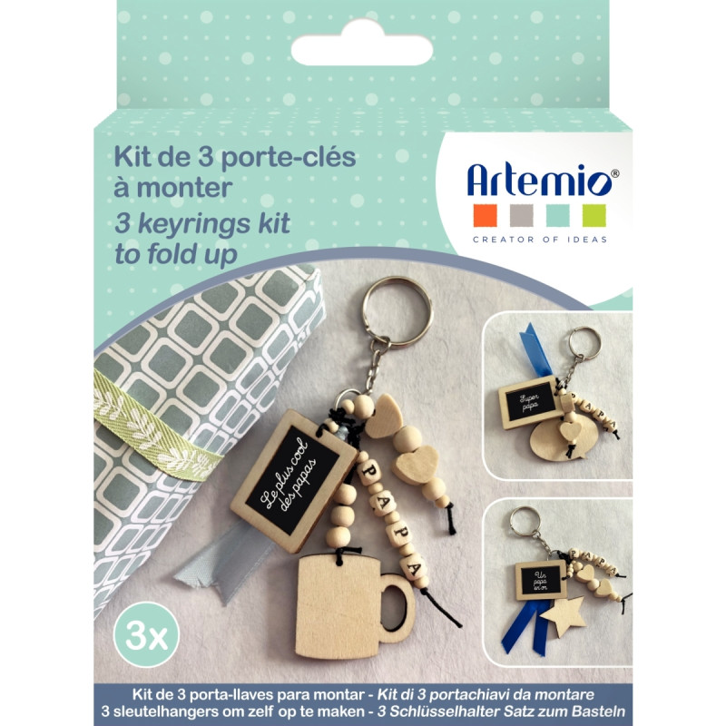 Kit de 3 porte-clés en bois pour Papa