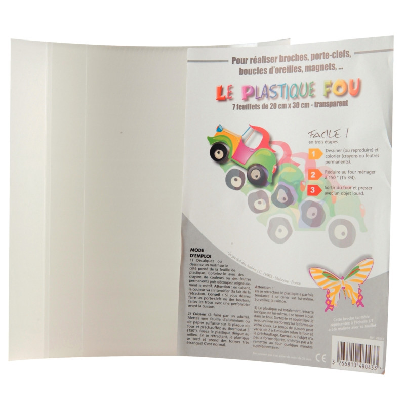 Pochette de 7 feuilles de plastique fou format 20 x 30 cm transparent