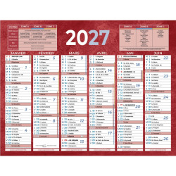 Calendrier semestriel 6 mois par face 13,5x17,5cm rouge