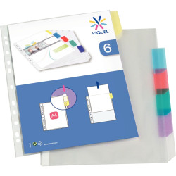 Jeu de 6 pochettes intercalaires en polypropylène + onglets colorés, f