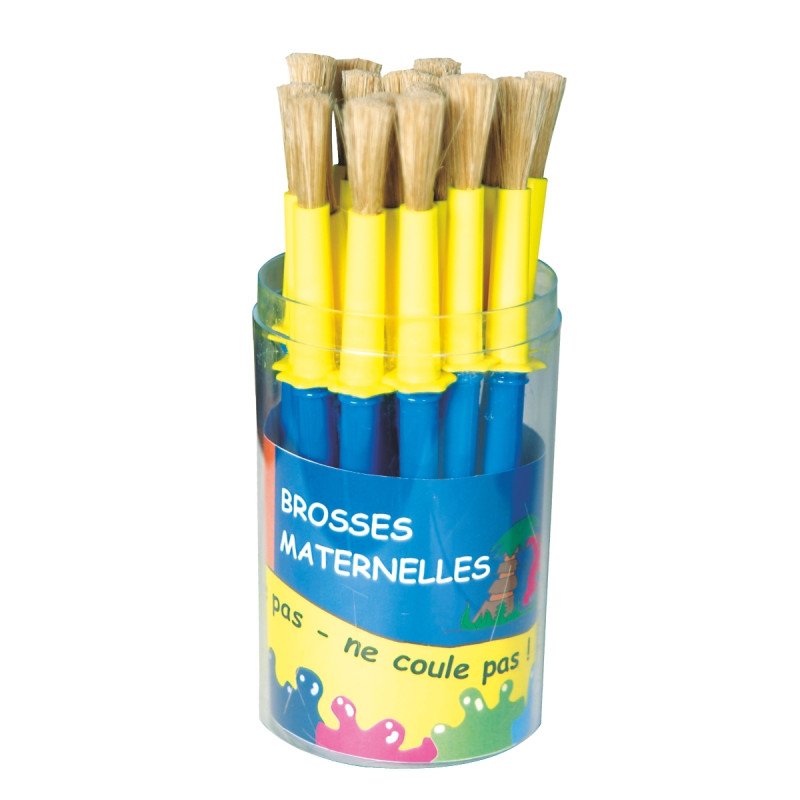 Pot de 20 brosses maternelle en soie de porc avec collerette anti sali