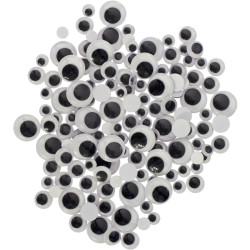 Sachet de 150 yeux mobiles adhésifs. 3 diamètres assortis