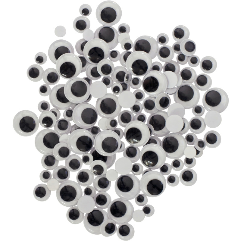 Sachet de 150 yeux mobiles adhésifs. 3 diamètres assortis