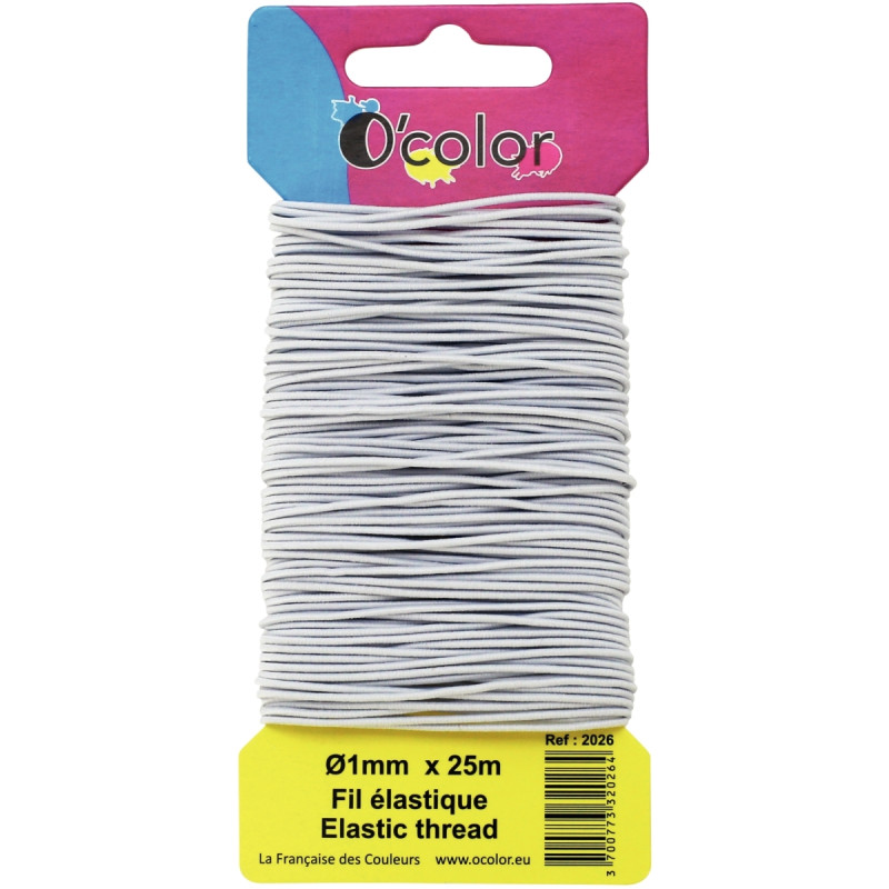Carte de 25 mètres de fil élastique blanc 1 mm