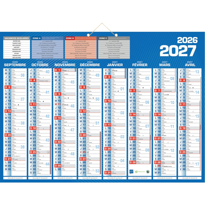 Calendrier 8 mois par face 40,5x55cm bleu
