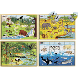 Lot de 4 puzzles, animaux du monde