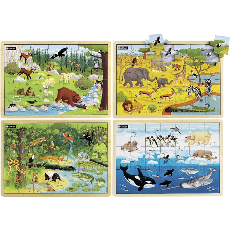 Lot de 4 puzzles, animaux du monde