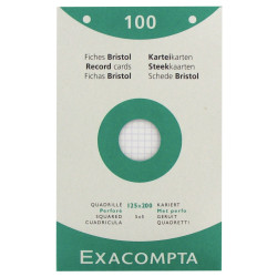 Boîte de 100 fiches bristol perforées carte forte 205 g blanc quadrill