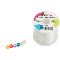 Bobine 50 mètres fil nylon élastique transparent diamètre 0.50 mm