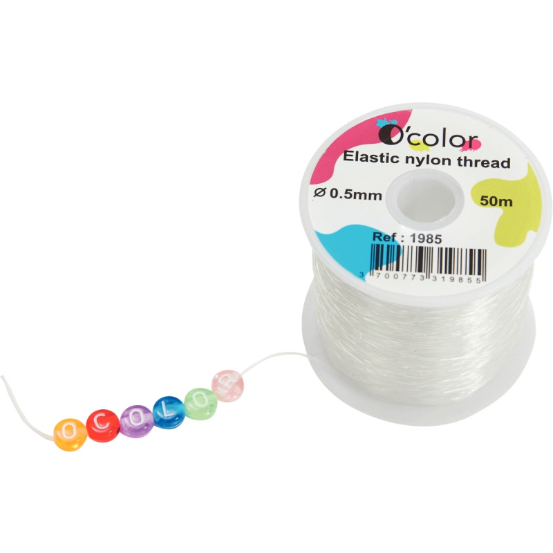 Bobine 50 mètres fil nylon élastique transparent diamètre 0.50 mm