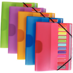 Trieur en polypropylène 3 rabats + élastiques COLOR FRESH 12 compartim