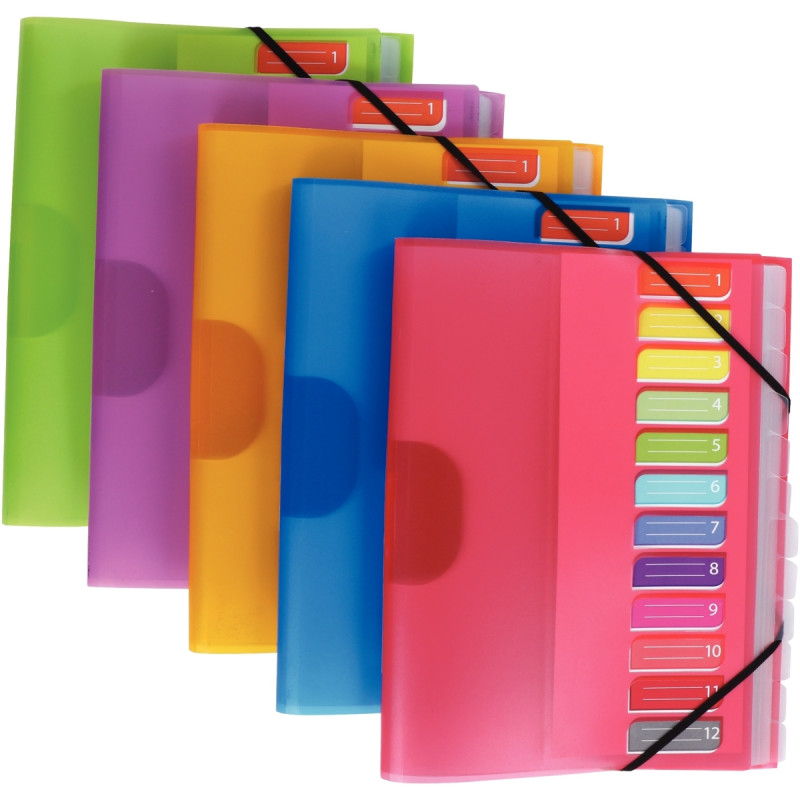 Trieur en polypropylène 3 rabats + élastiques COLOR FRESH 12 compartim
