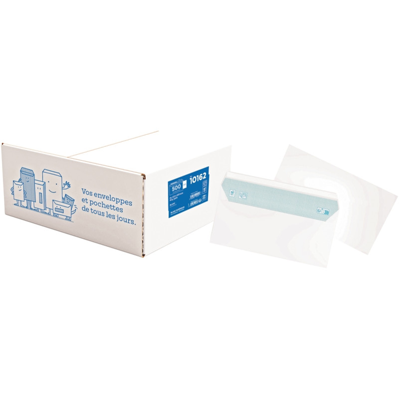 Boite de 500 enveloppes blanches 110x220mm 80g bande siliconée