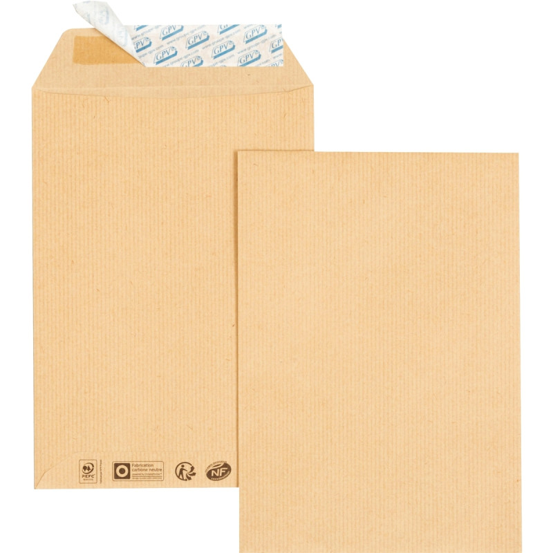 Boite de 500 pochettes kraft 162x229mm 90g bande siliconée
