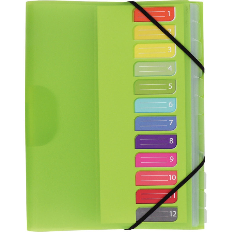 Trieur en polypropylène 3 rabats + élastiques COLOR FRESH 12 compartim