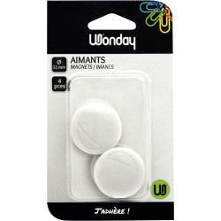 Blister de 4 punaises magnétiques, diamètre 32 mm. Blanc