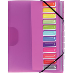 Trieur en polypropylène 3 rabats + élastiques COLOR FRESH 12 compartim