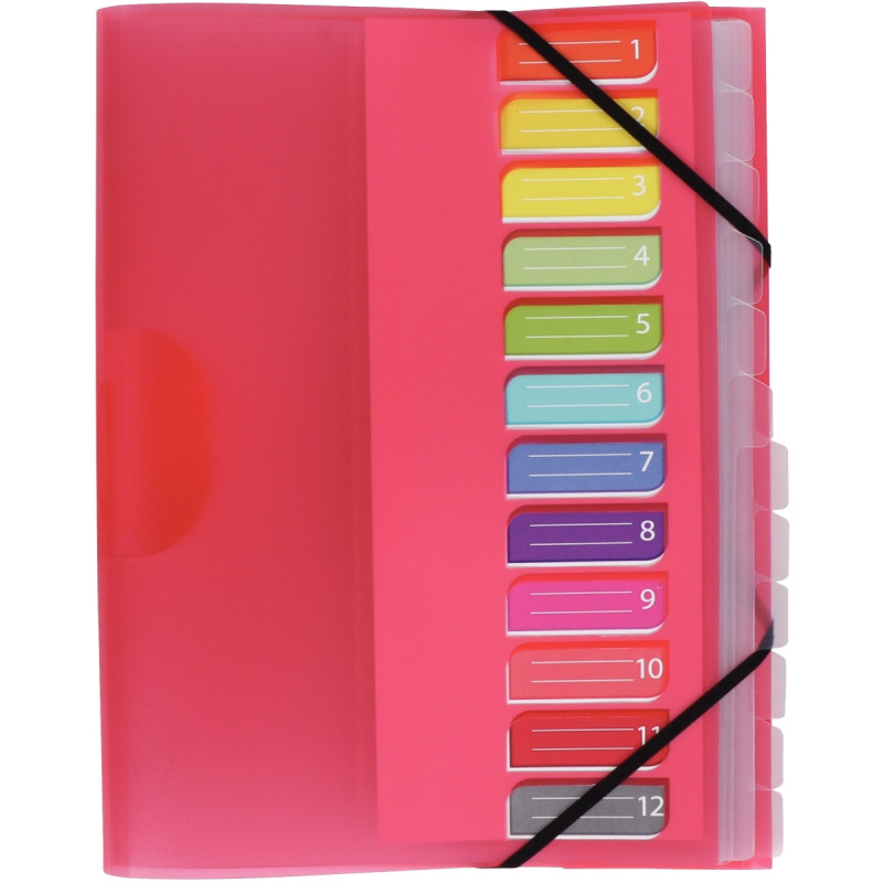 Trieur en polypropylène 3 rabats + élastiques COLOR FRESH 12 compartim