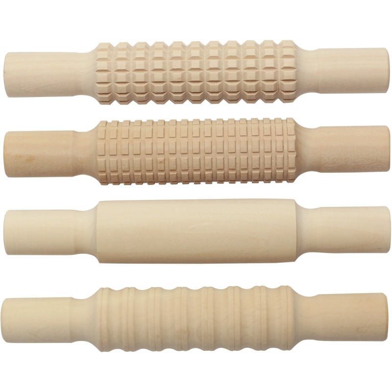 Lot de 4 rouleaux en bois à empreinte
