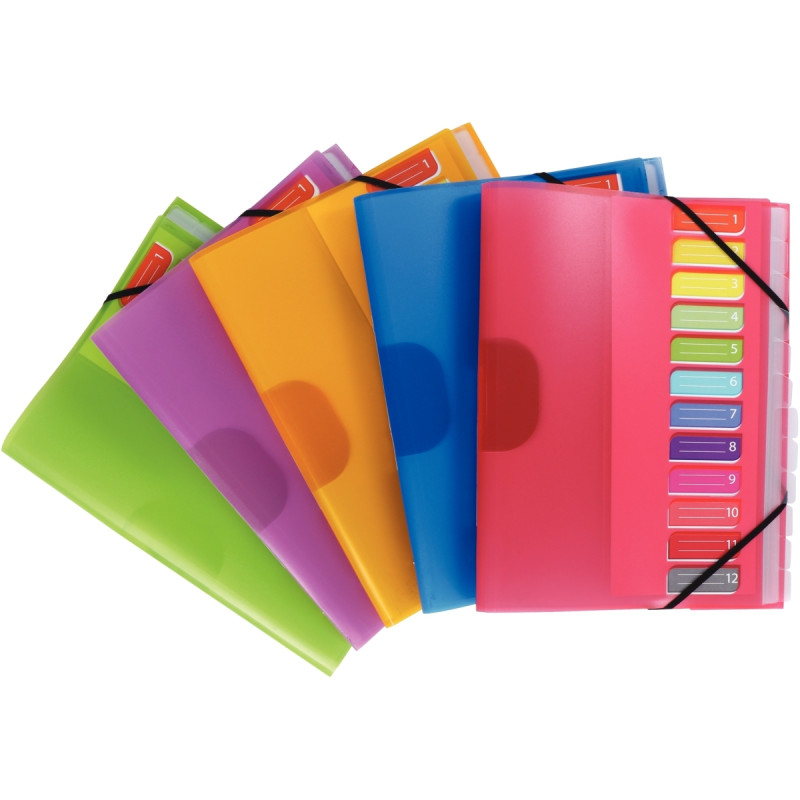 Trieur en polypropylène 3 rabats + élastiques COLOR FRESH 12 compartim
