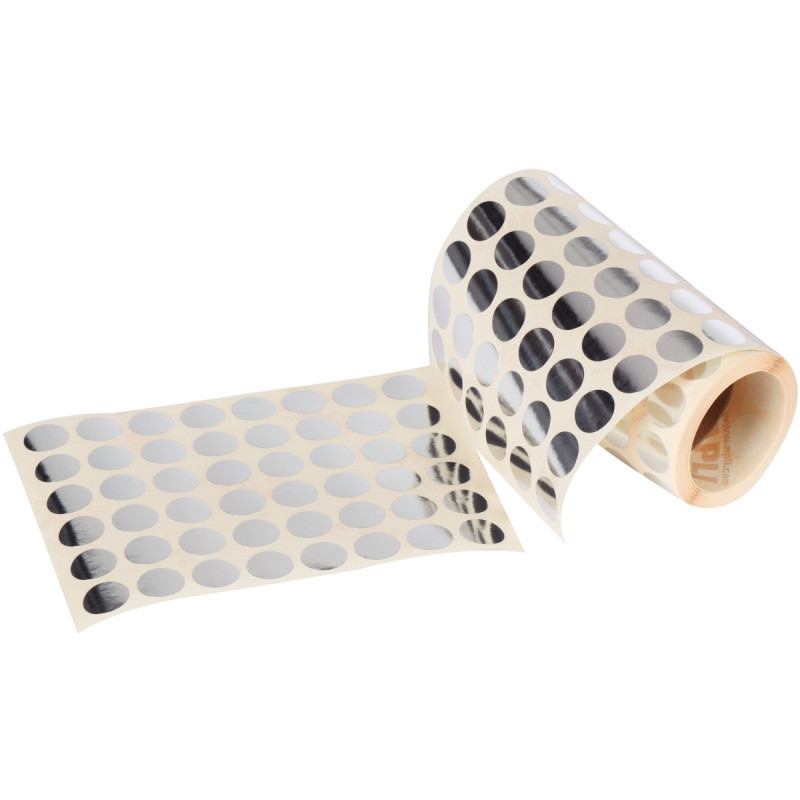 Rouleau de 2832 gommettes adhésives rondes diamètre 15 mm, couleur arg