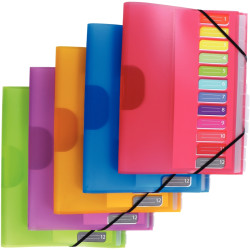 Trieur en polypropylène 3 rabats + élastiques COLOR FRESH 12 compartim