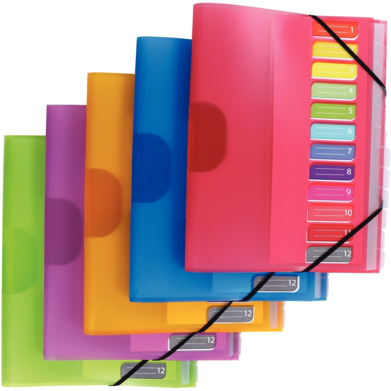 Trieur en polypropylène 3 rabats + élastiques COLOR FRESH 12 compartim