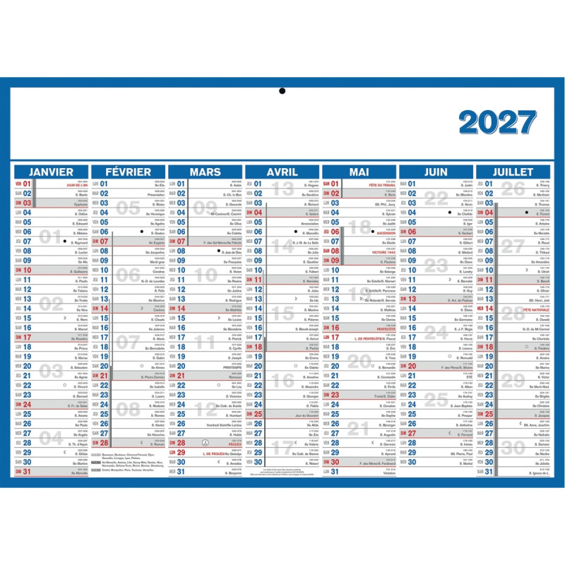 Calendrier semestriel 7 mois par face 40x55cm souple