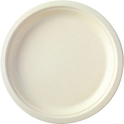Paquet de 50 assiettes en fibres de cannes diamètre 23cm blanches