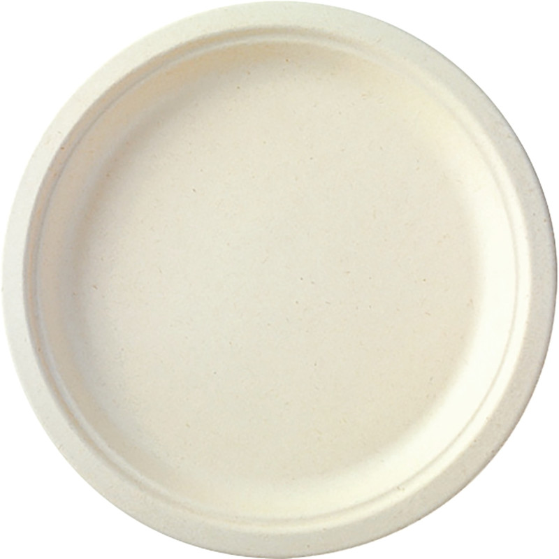 Paquet de 50 assiettes en fibres de cannes diamètre 23cm blanches