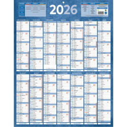 Calendrier annuel 14 mois 55x43cm bleu