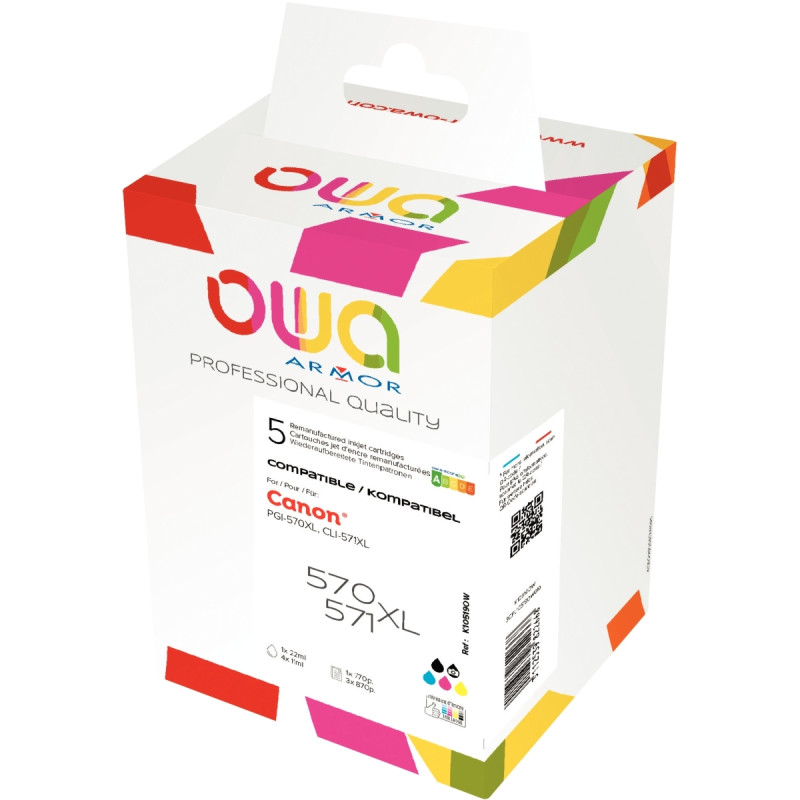 OWA Lot 5 cartouches jet d'encre 2Noir CMJ haute capacité compatible C