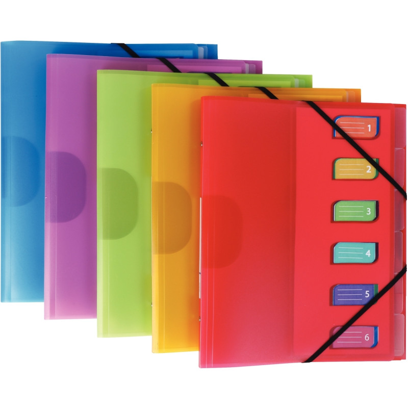 Trieur en polypropylène 3 rabats + élastiques COLOR FRESH 6 compartime