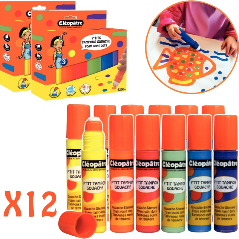 Lot de 2 boites de 6 tampons gouaches 50ml rechargeable