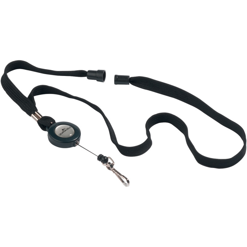Lacet textile avec enrouleur et mousqueton noir