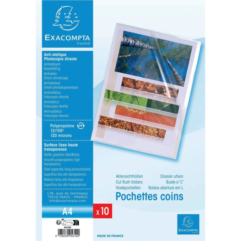 Sachet de 10 pochettes coin en polypropylène 12/100 incolore