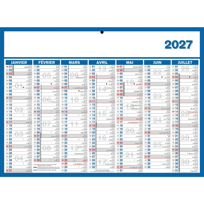 Calendrier semestriel 7 mois par face 29x39,5cm souple
