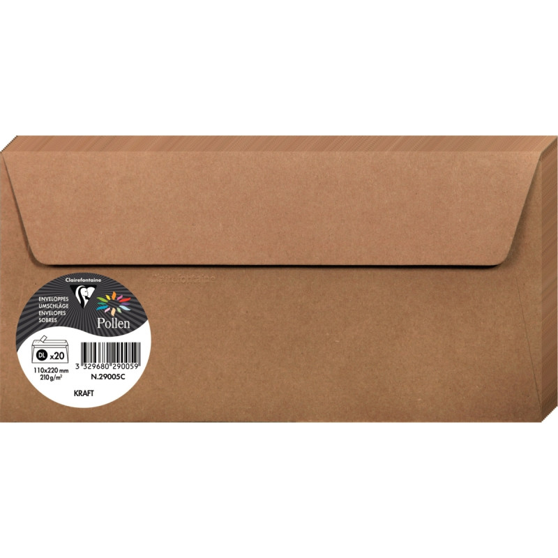 Paquet de 20 enveloppes Pollen 110x220mm 120g kraft
