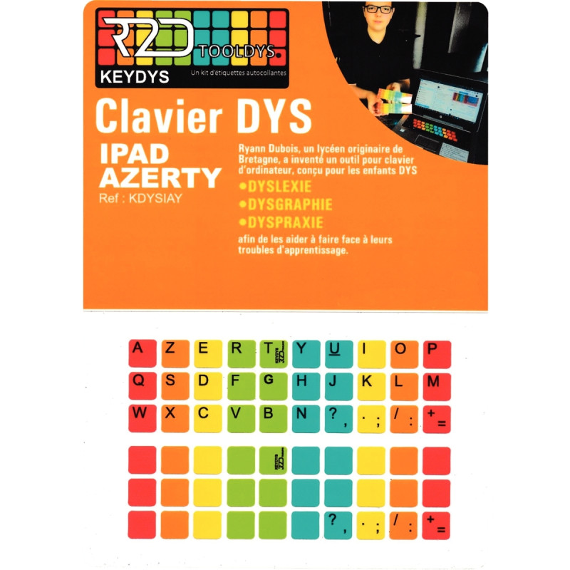 Kit d'étiquettes pour clavier AZERTY IPad pour personnes à troubles DY
