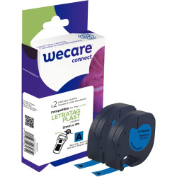 Pack de 2 letratag plastique noir sur bleu 12 mm x 4 m compatible