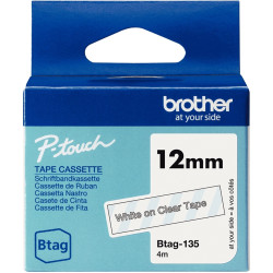 Recharge Brother BTAG blanc sur transparent 12 mm