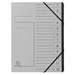 Trieur agrafé avec élastiques intérieur noir 12 compartiments - A4