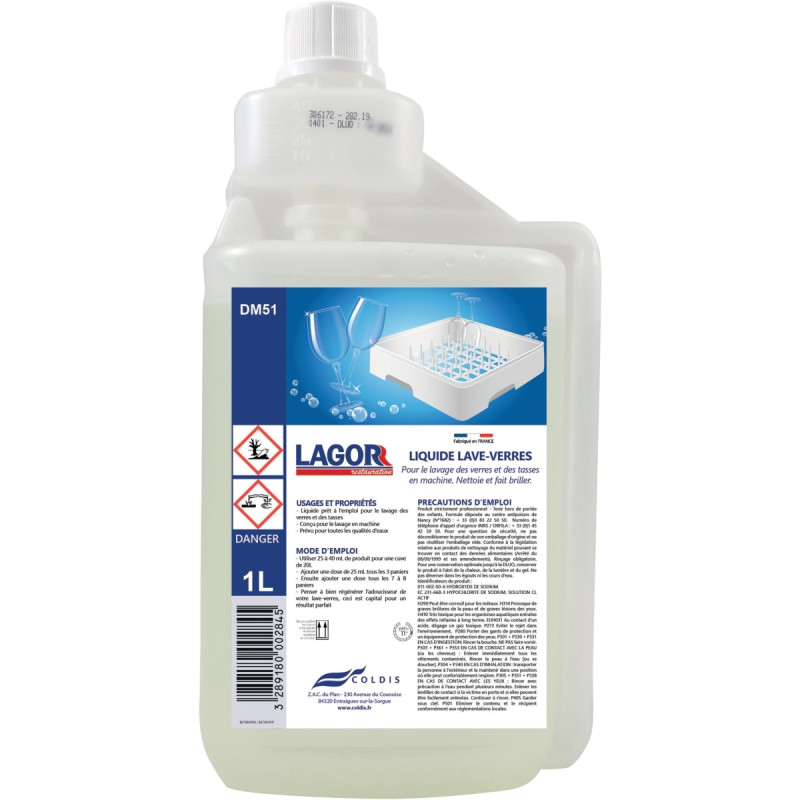 Flacon 1 litre liquide vaisselle verre Lagor