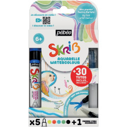 Set de 5 marqueurs gouache + 1 marqueur aquabrush assortis