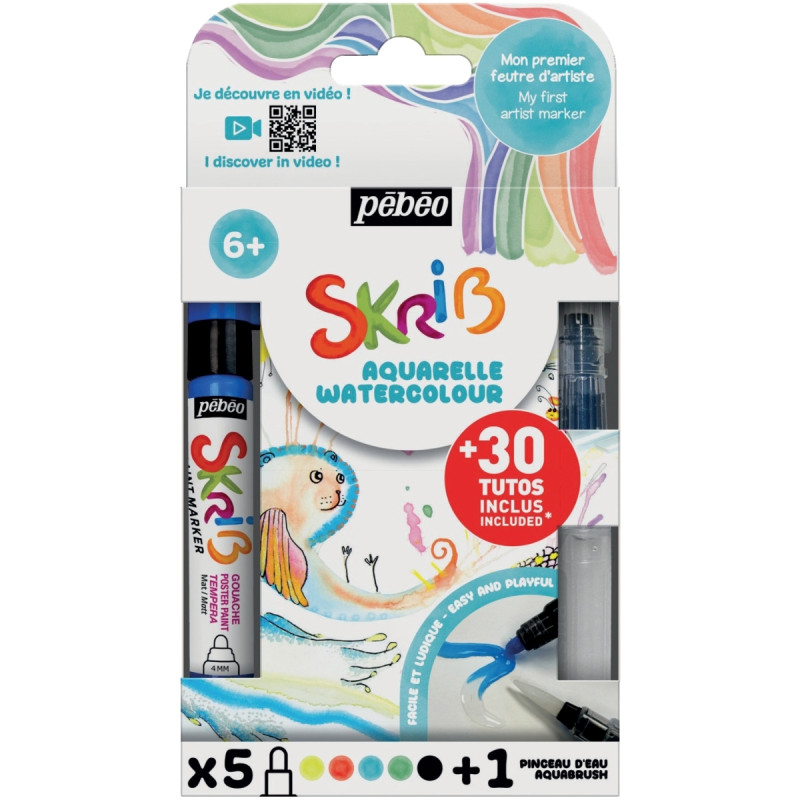 Set de 5 marqueurs gouache + 1 marqueur aquabrush assortis