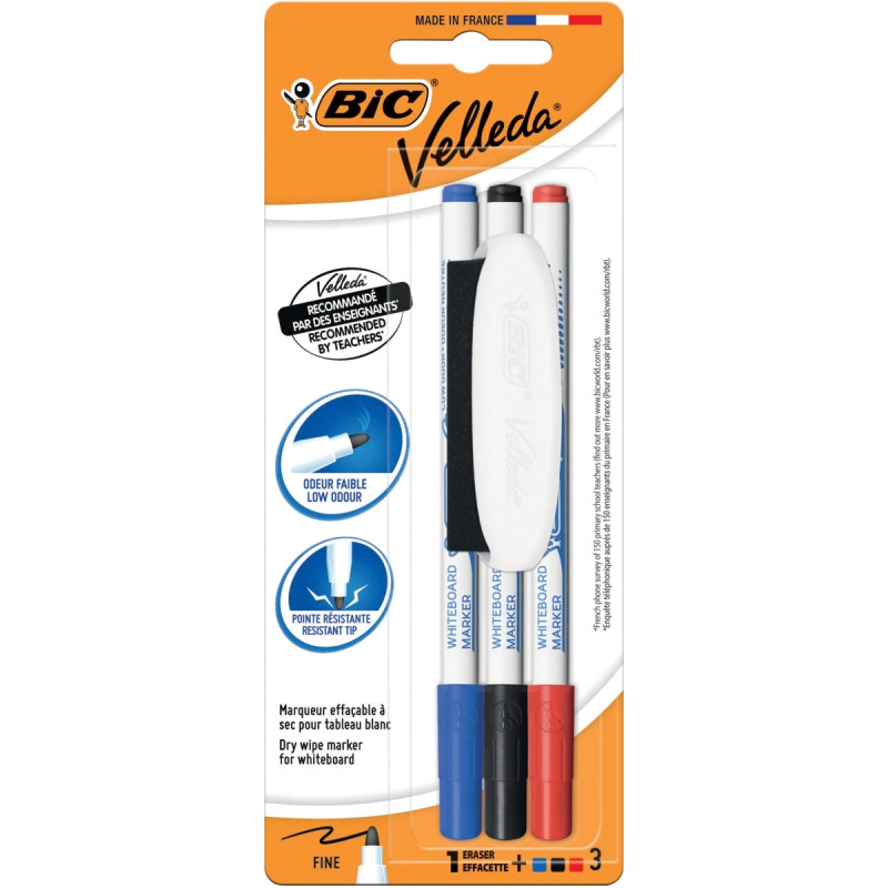 Blister 3 feutres Velleda 1721 pointe fine assortis