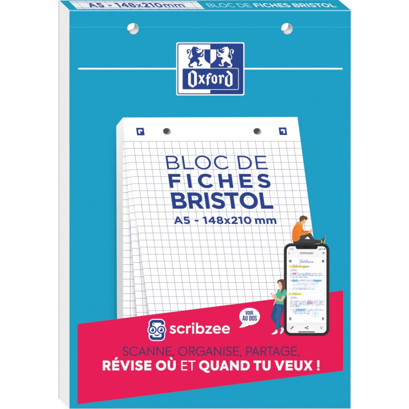 Bloc de 30 fiches bristol perforées 2 trous carte forte 210 g blanc qu