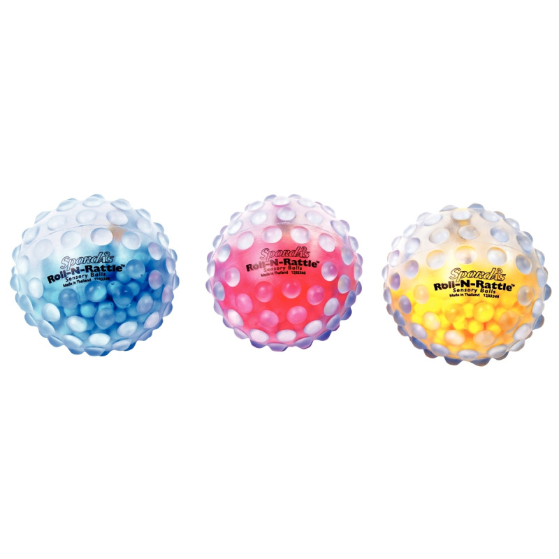 Lot de 3 balles crécelles assorties
