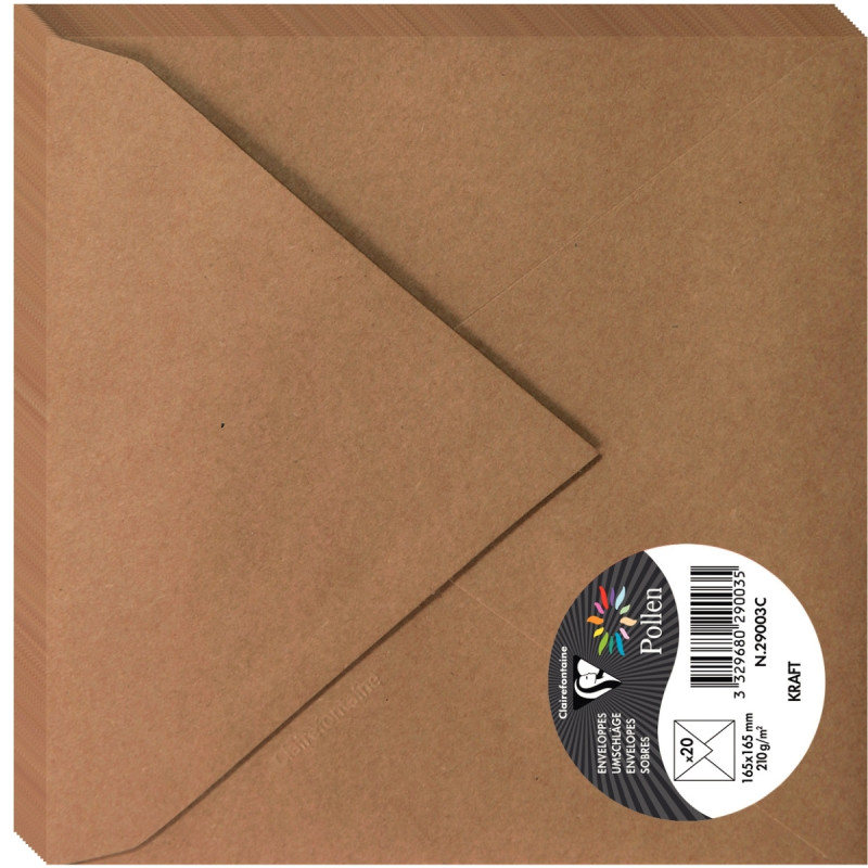 Paquet de 20 enveloppes Pollen 165x165mm 120g kraft