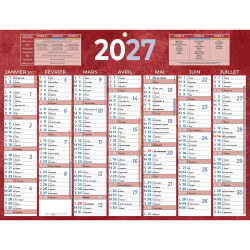 Calendrier semestriel 7 mois par face 32x42cm rouge